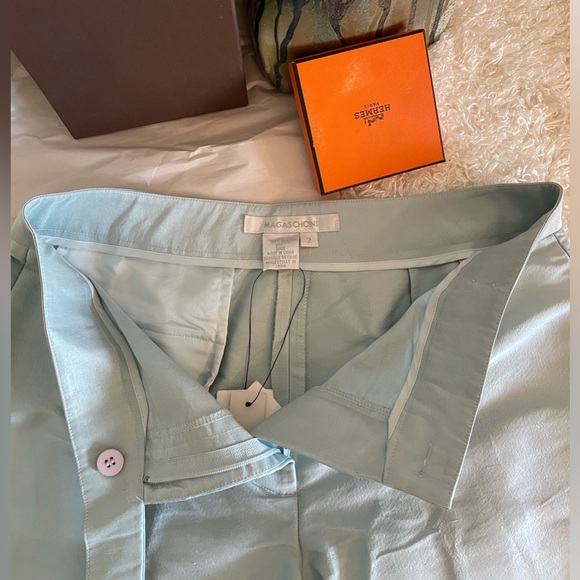 NWT Magaschoni 100% Dupioni Silk straight w little Flare Pants Light Blue Size 2 - Picture 6 of 14